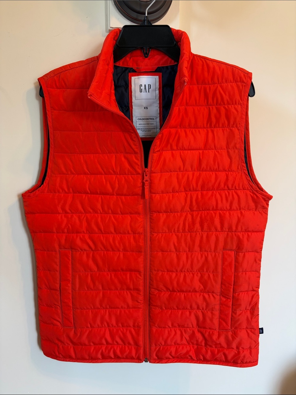 Gap ColdControl Puffer Vest XS Orange Navy Water Resistant Quilted Lightweight